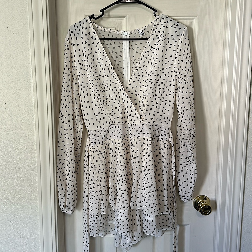Fashion white with black polka dots women’s romper